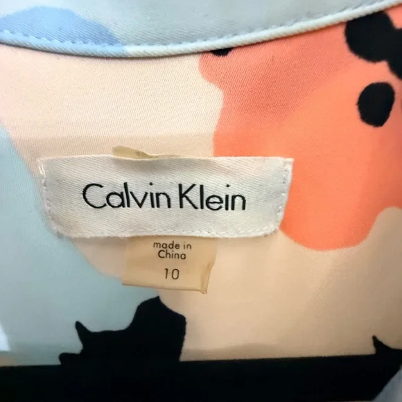 Calvin Klein Sleeveless Midi Dress in Pastel Blue, Peach & Black Floral - Picture 3 of 3